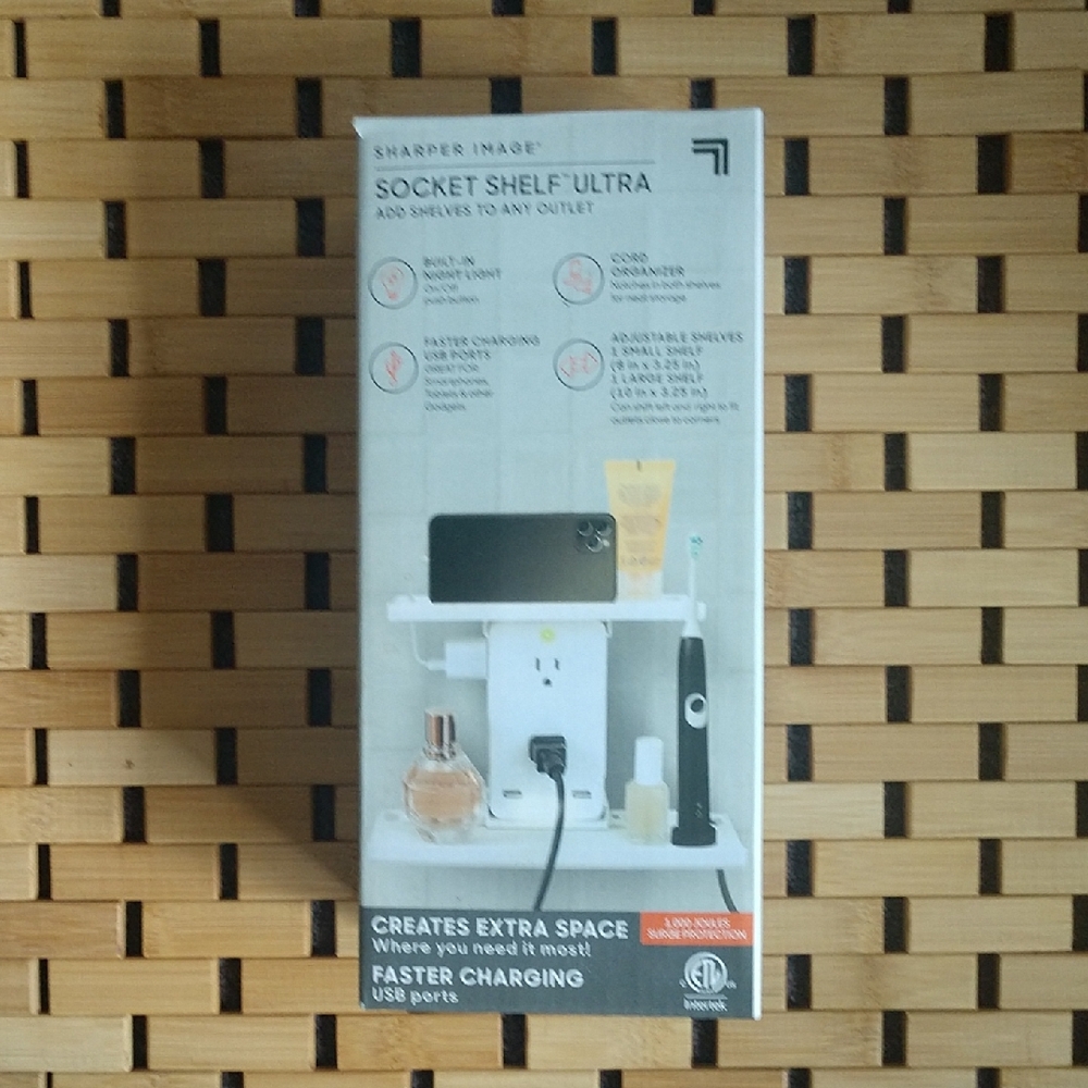 Sharper Image White Socket Shelf with USB Charging